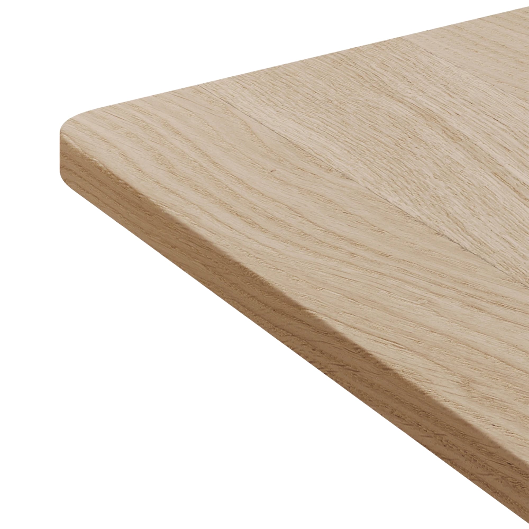 Détail du plateau carré en bois clair de la table Moka de Tiptoe, bord arrondi et veinage naturel apparent