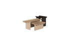 Ensemble de tables Rigoles WeWood en chêne naturel et brun, vue en perspective sur fond blanc