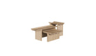 Ensemble de tables Rigoles de WeWood en chêne naturel, trois hauteurs au design organique, vue en perspective sur fond blanc