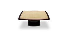 Bossa Luxury Square Coffee Table in Lacquered Mahogany Wood, Rattan and Glass