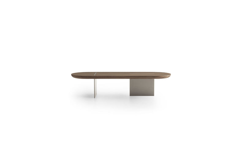 Italian design coffee table Baguette Basse, in walnut &amp; champagne metal