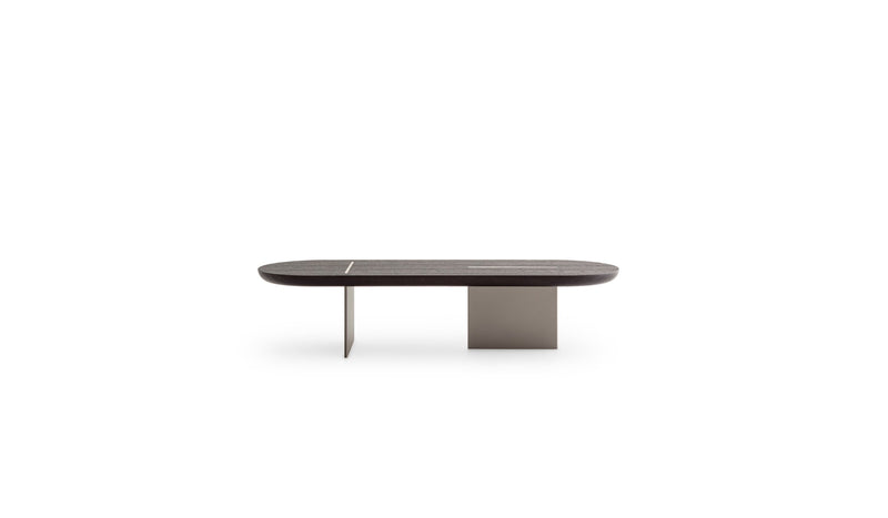 Italian design coffee table Baguette Basse, in oak &amp; champagne metal