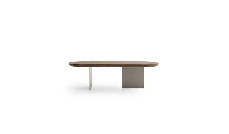 Baguette Haute Italian design coffee table, in walnut &amp; champagne metal