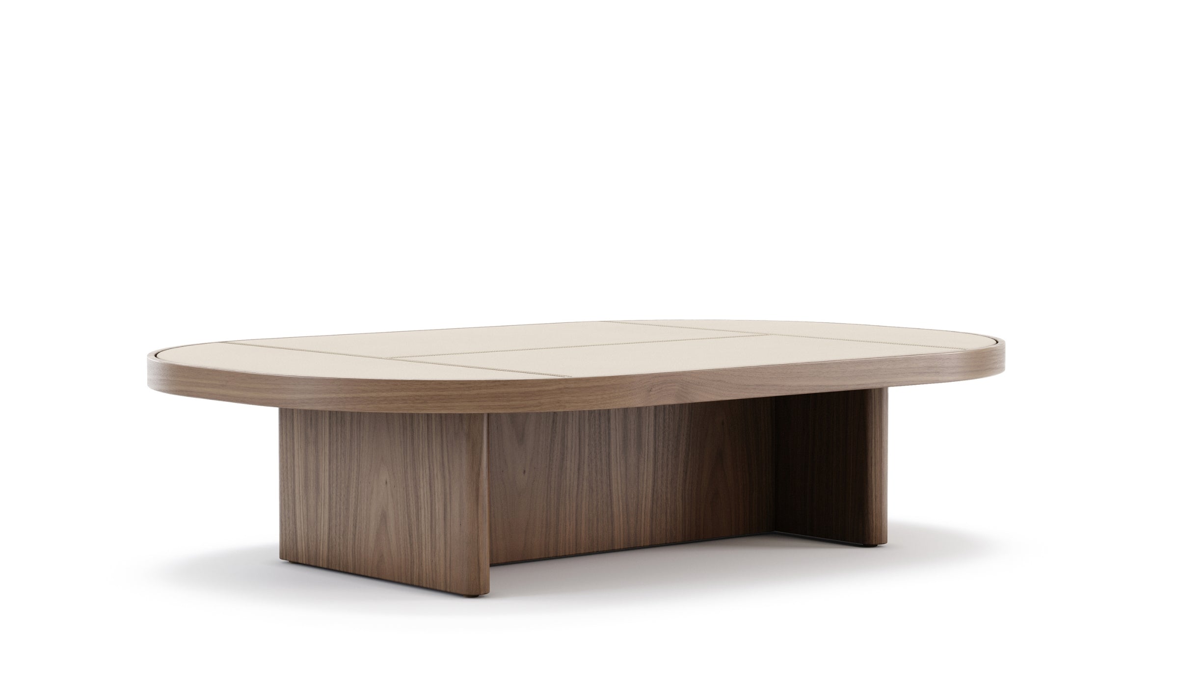 Gilbert - Coffee table in natural walnut, almond leather finish, L