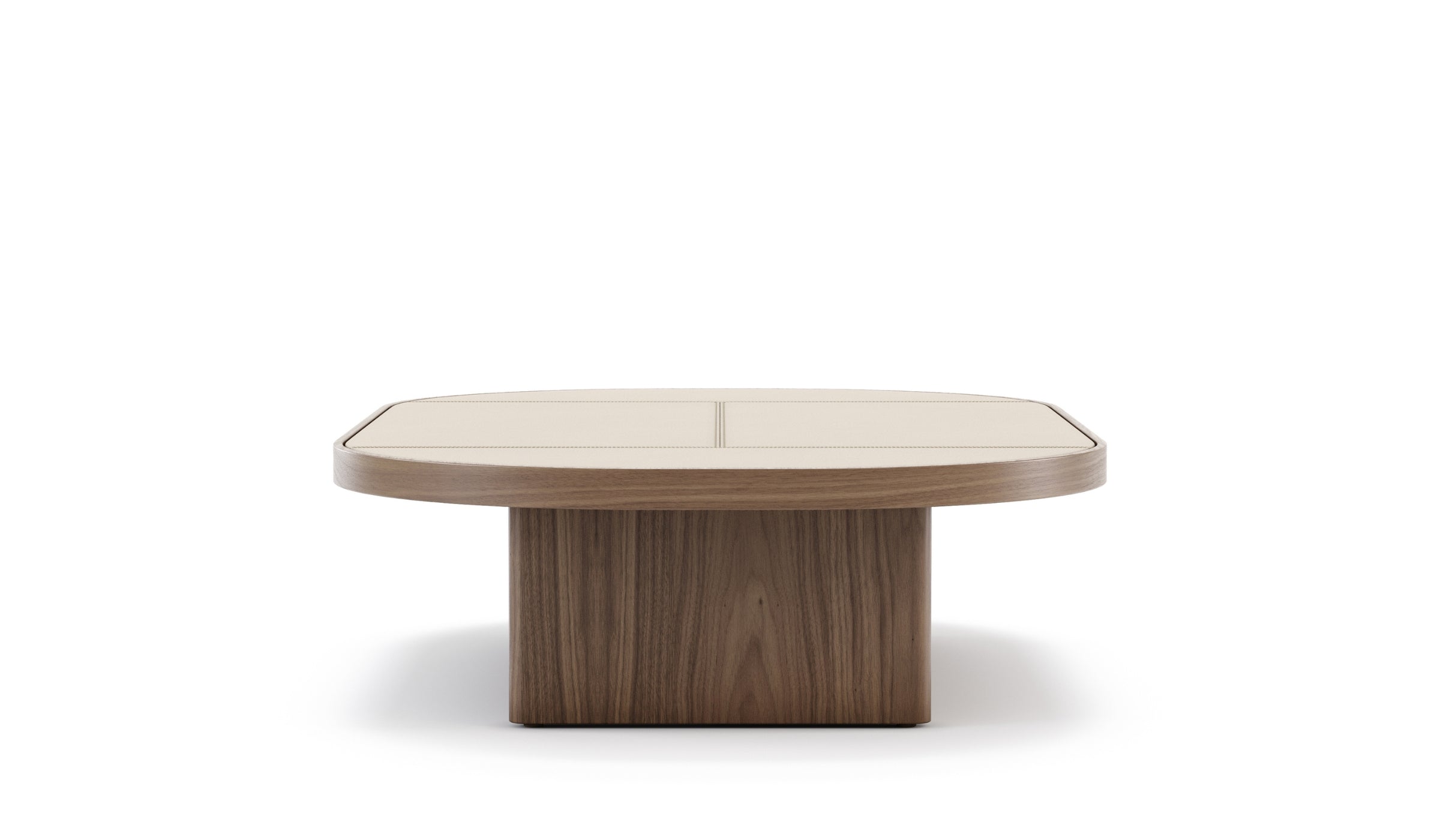 Gilbert - Coffee table in natural walnut, almond leather finish, L