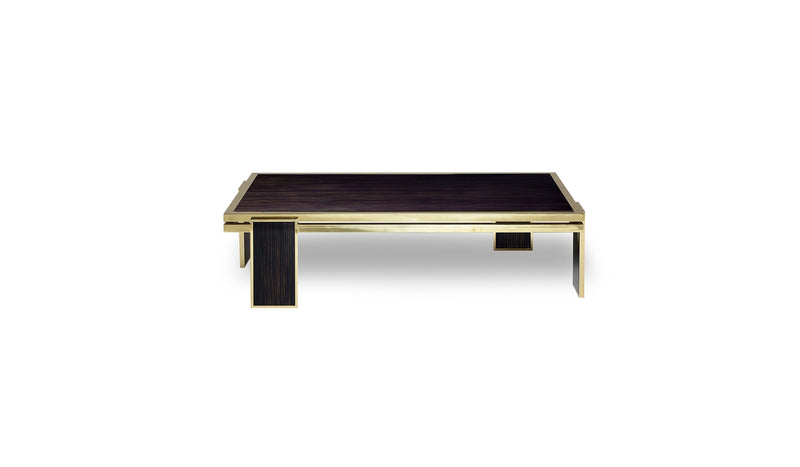 James luxury designer coffee table, in ebony wood and brass