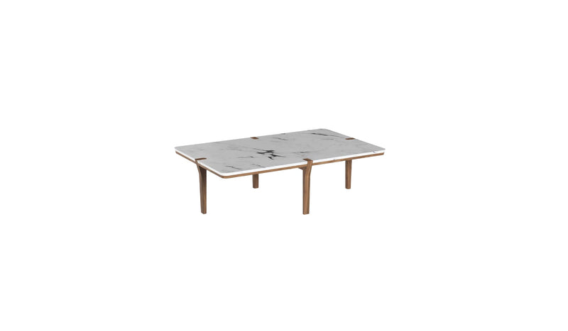 Corner rectangular coffee table, in Calacatta marble