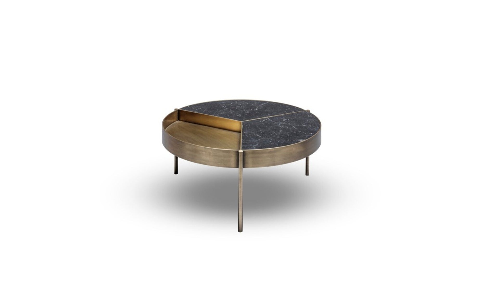 Ray round coffee table, in light bronze and Nero Marquina marble, Ø80cm