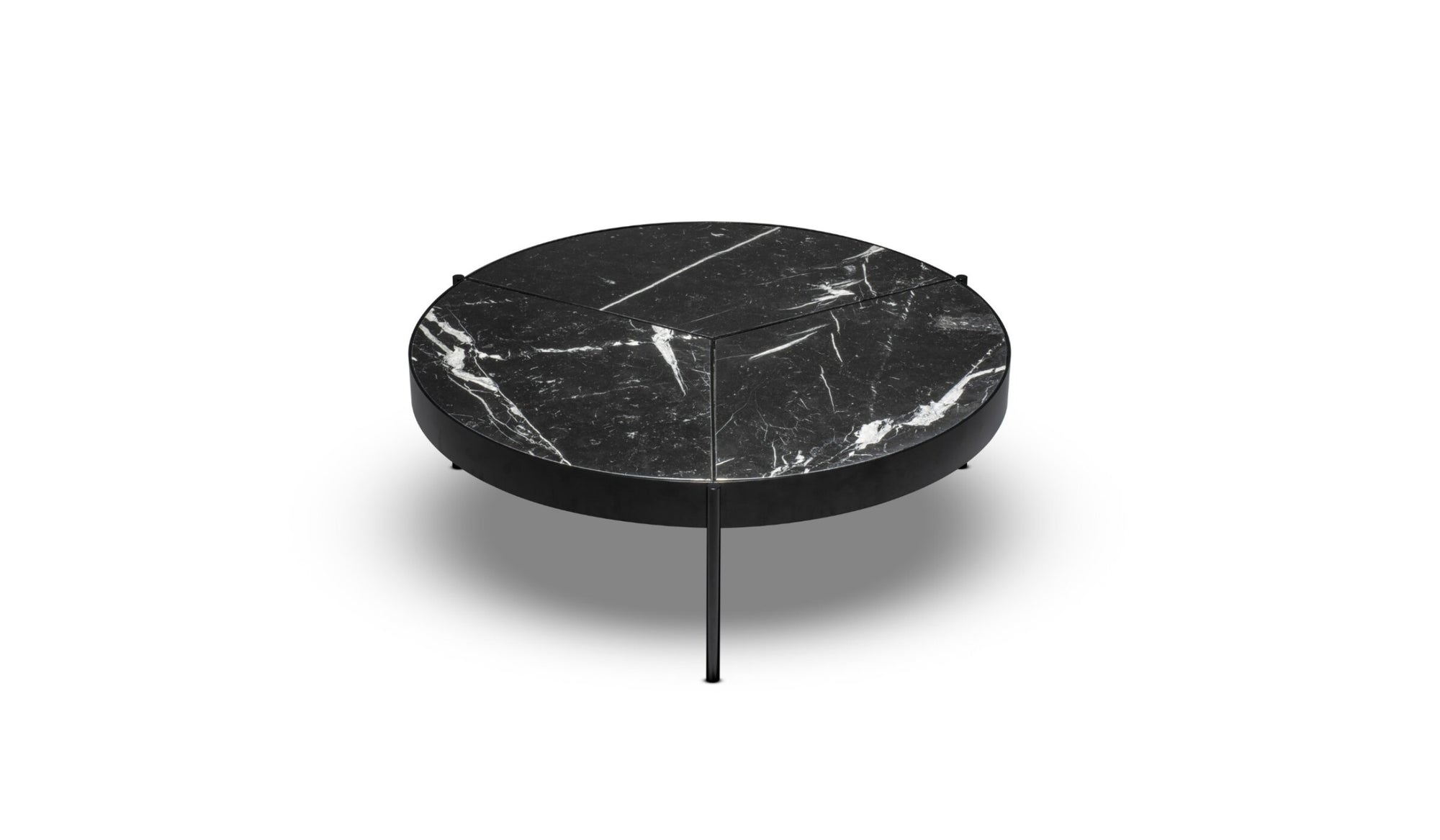 Ray round coffee table, in black lacquered bronze and Nero Marquina marble, Ø100cm