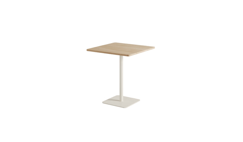 Table de bistrot carrée Moka, chêne et acier blanc crème