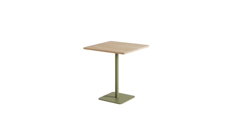 Table de bistrot carrée Moka, chêne et acier vert kaki