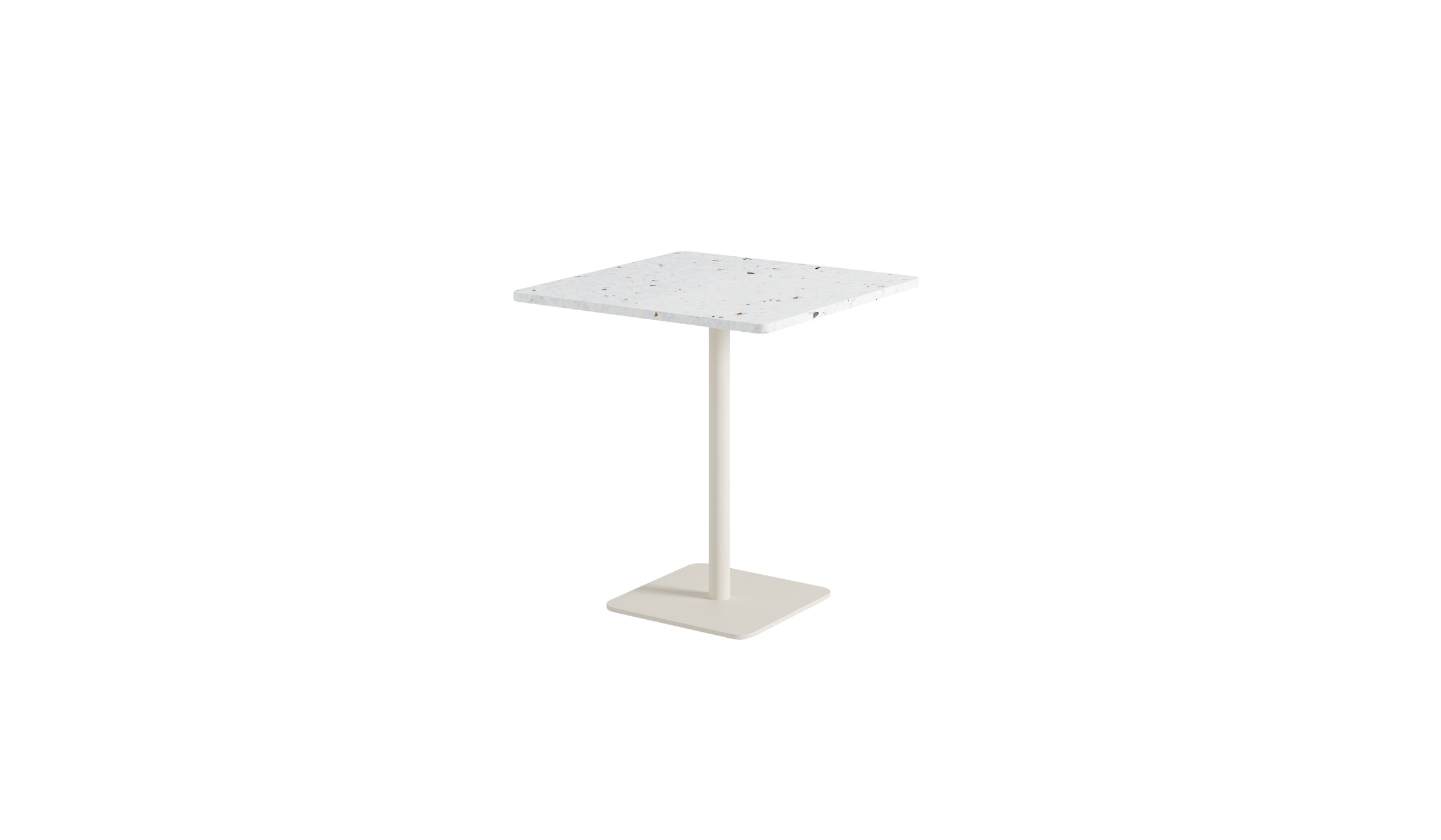Table de bistrot carrée Moka, plastique recyclé et acier blanc crème