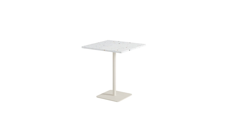 Table de bistrot carrée Moka, plastique recyclé et acier blanc crème