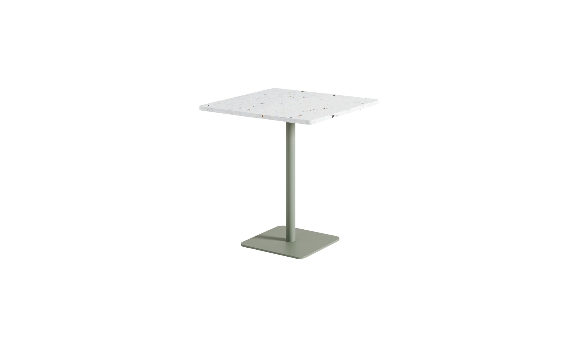 Table de bistrot carrée Moka, plastique recyclé et acier gris eucalyptus