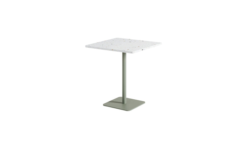 Table de bistrot carrée Moka, plastique recyclé et acier gris eucalyptus