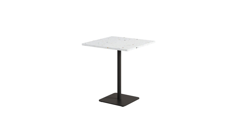 Table de bistrot carrée Moka, plastique recyclé et acier noir graphite