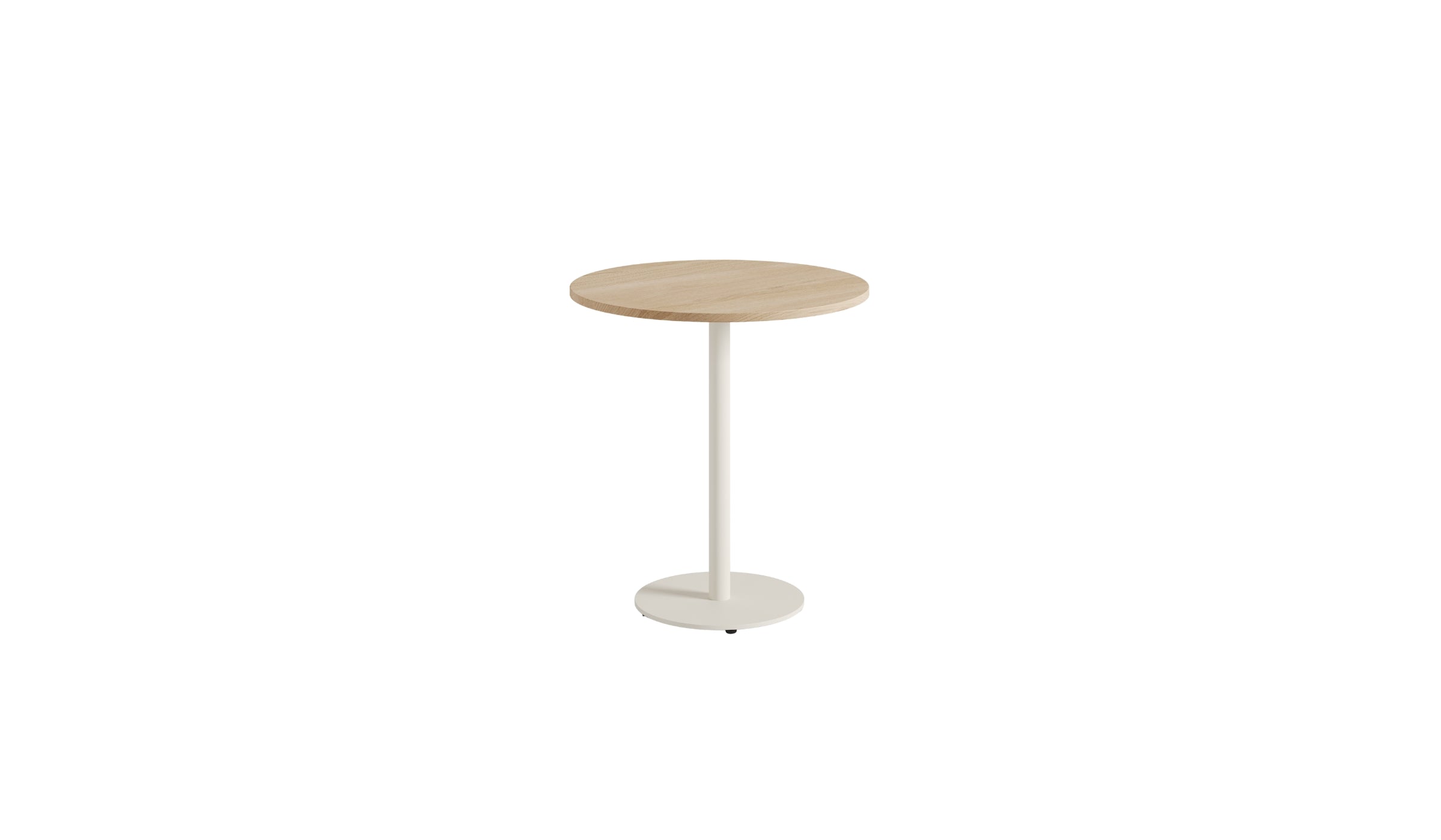 Table de bistrot ronde Moka, chêne et acier blanc crème