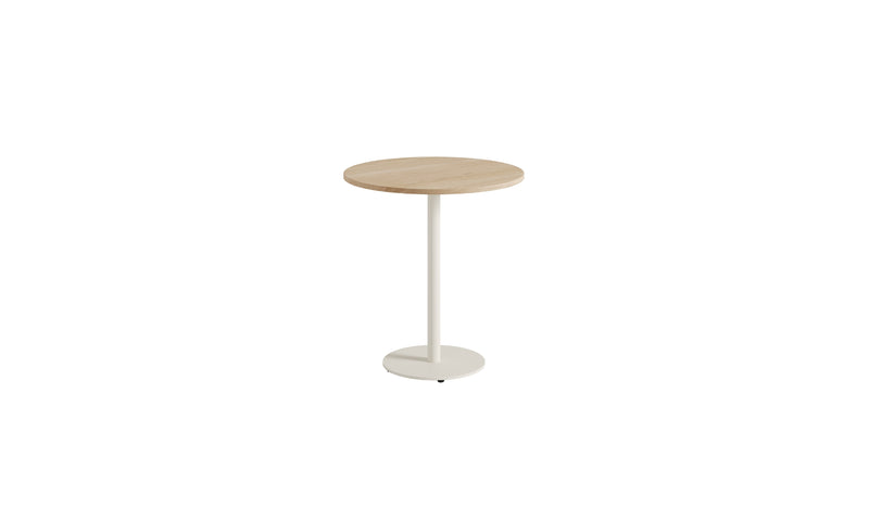 Table de bistrot ronde Moka, chêne et acier blanc crème