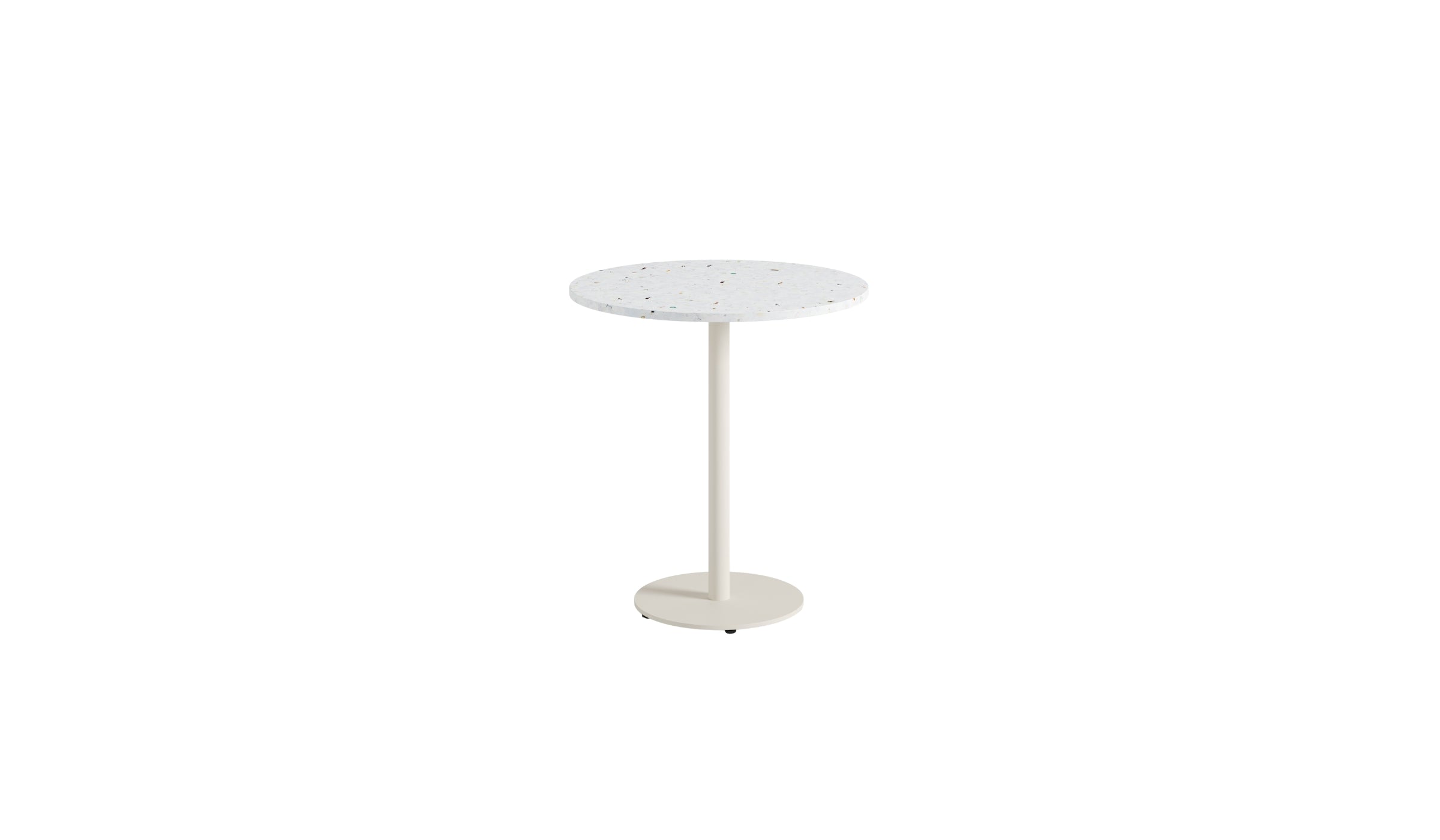 Table de bistrot ronde Moka, plastique recyclé, acier blanc crème