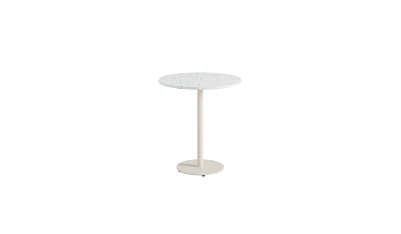 Table de bistrot ronde Moka, plastique recyclé, acier blanc crème