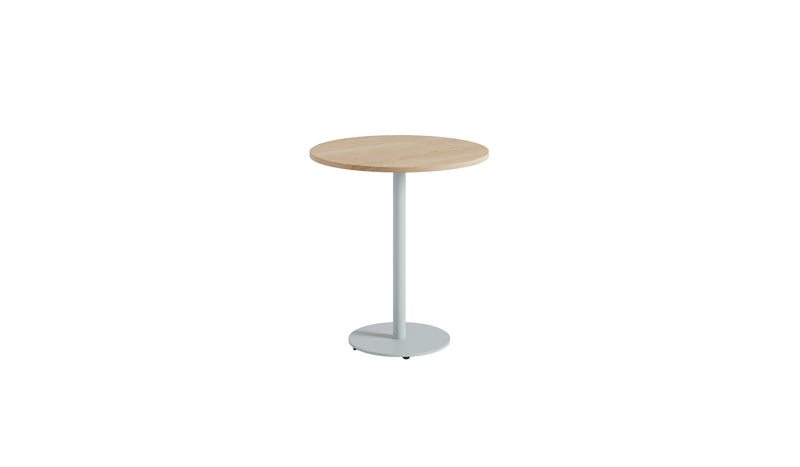Table de bistrot ronde Moka, chêne et acier bleu pâle