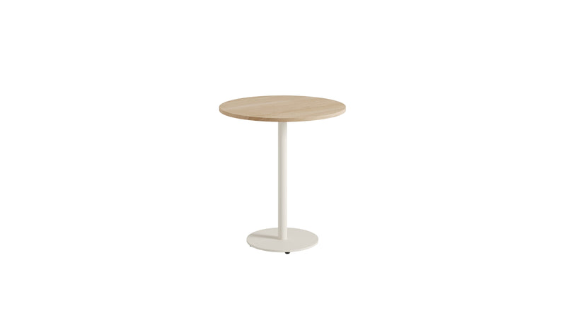 Table de bistrot ronde Moka, chêne et acier blanc crème