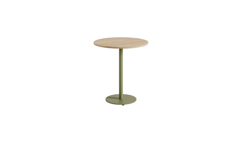 Table de bistrot ronde Moka, chêne et acier vert kaki