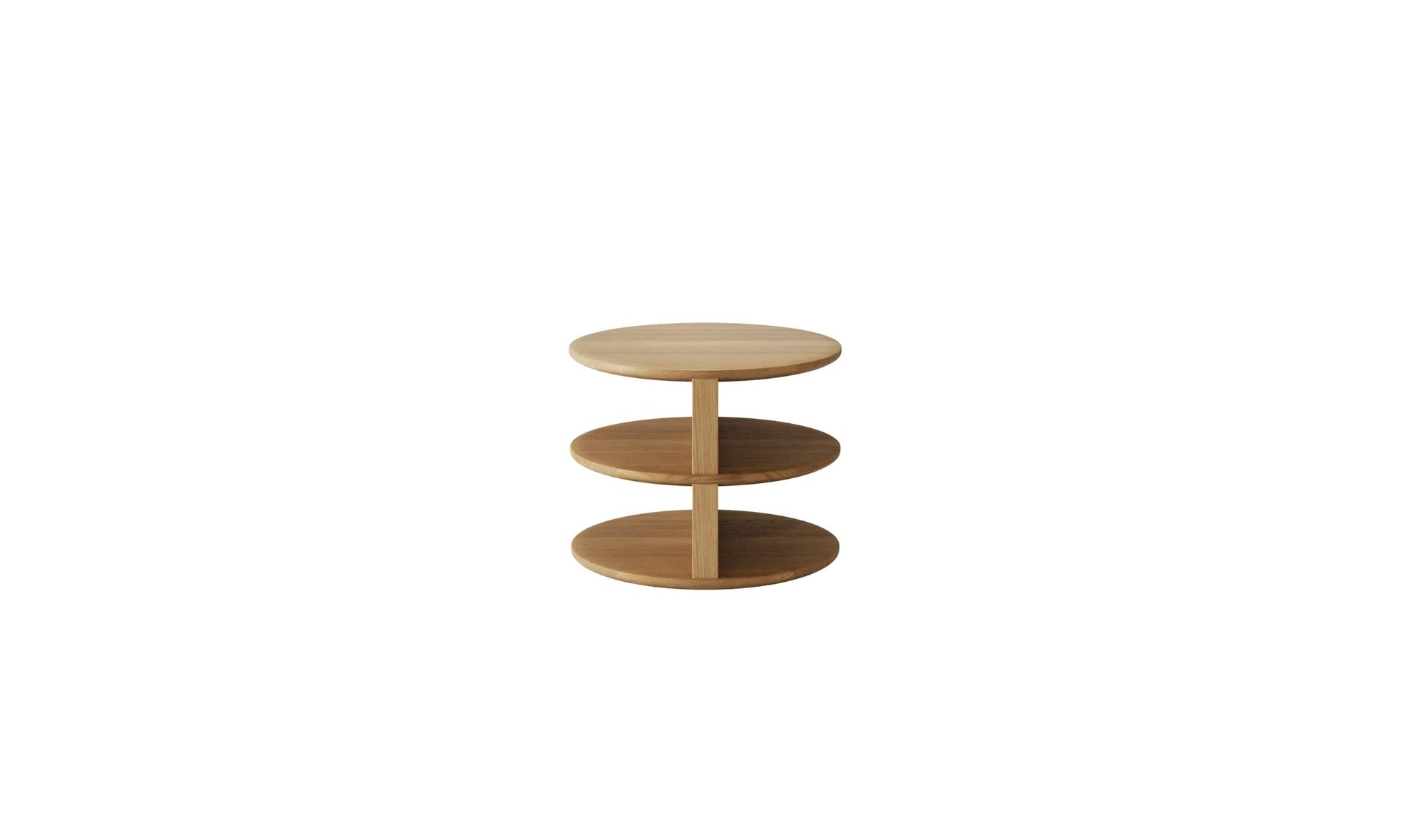 Table de chevet Triplex en chene massif de Wewood, vue latérale sur fond blanc