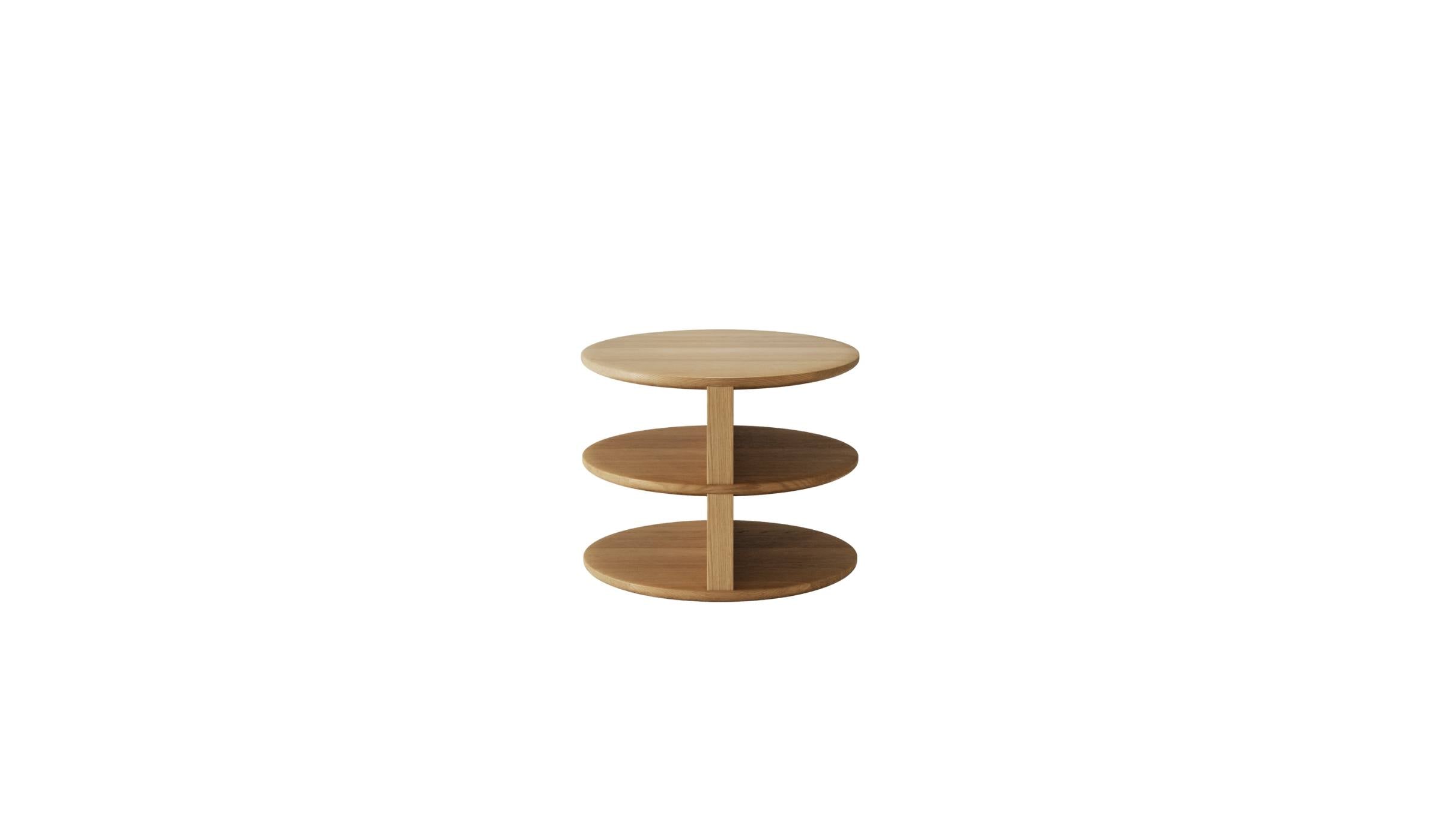 Table de chevet Triplex en chene massif de Wewood, vue latérale sur fond blanc