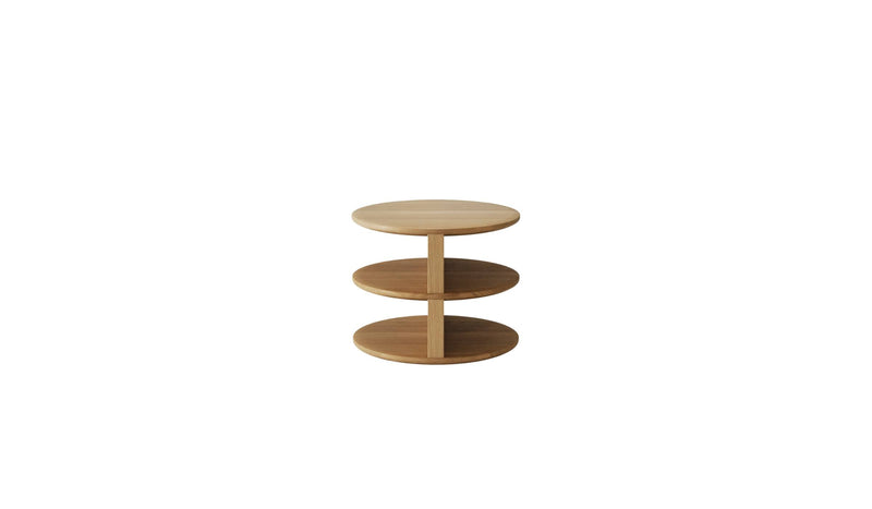 Table de chevet Triplex en chene massif de Wewood, vue latérale sur fond blanc