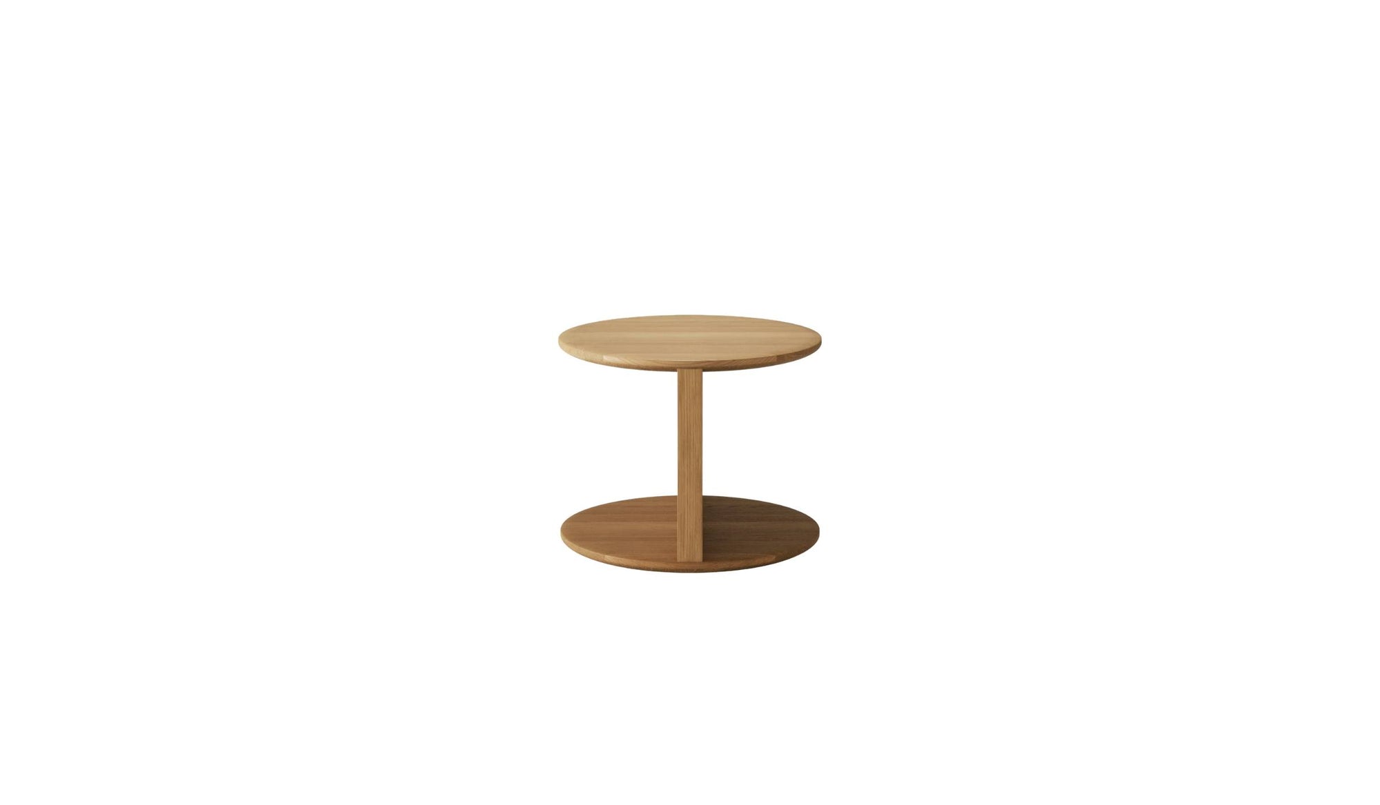 Table de chevet Duplex en chêne massif de Wewood, vue latérale sur fond blanc