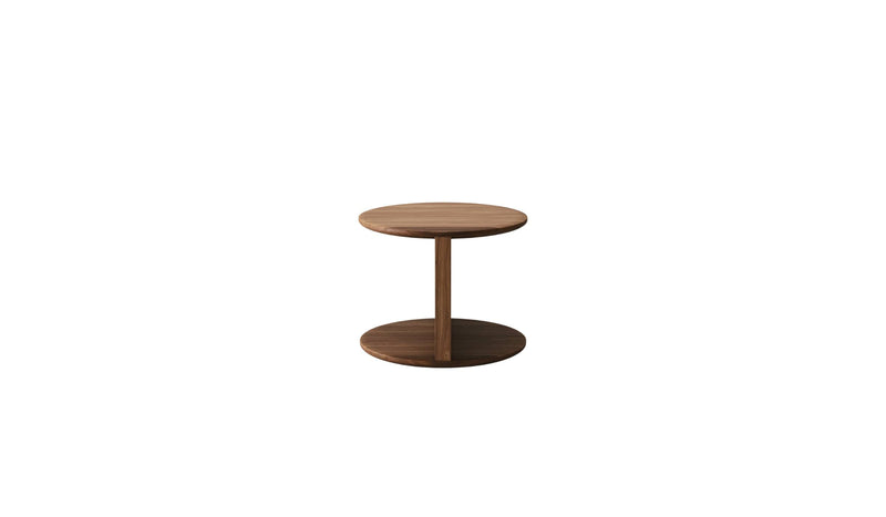 Table de chevet Duplex en noyer massif de Wewood, vue latérale sur fond blanc