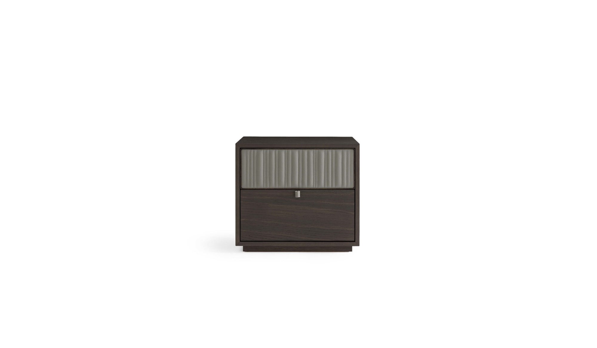 Canette wooden bedside table, 2 drawers, in Laguna oak &amp; anthracite leather