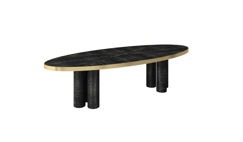 Large Ray dining table, in sycamore wood and brass