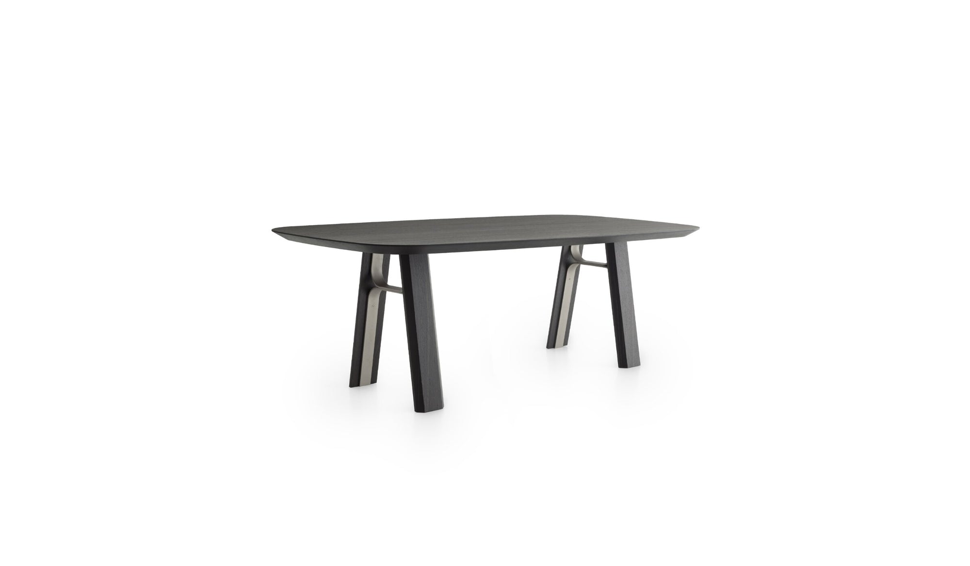 Bridge wood, oak &amp; champagne metal dining table