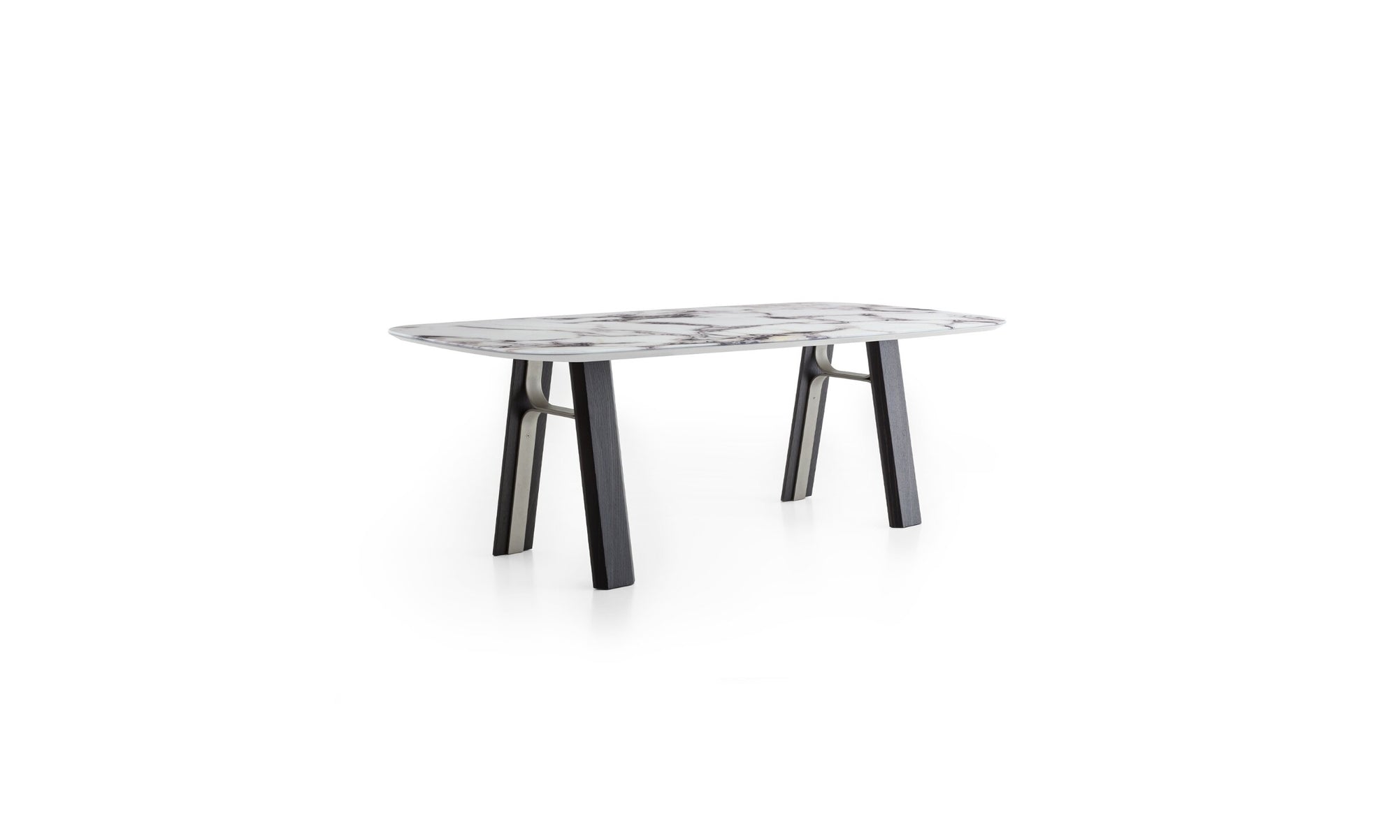 Bridge dining table, oak, champagne metal &amp; Trinity printed glass