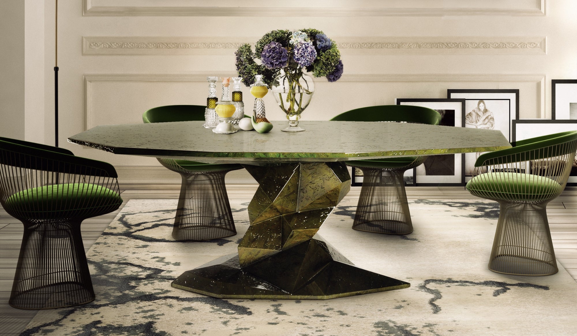 Bonsai - Modern design dining table with luxurious green mahogany finish