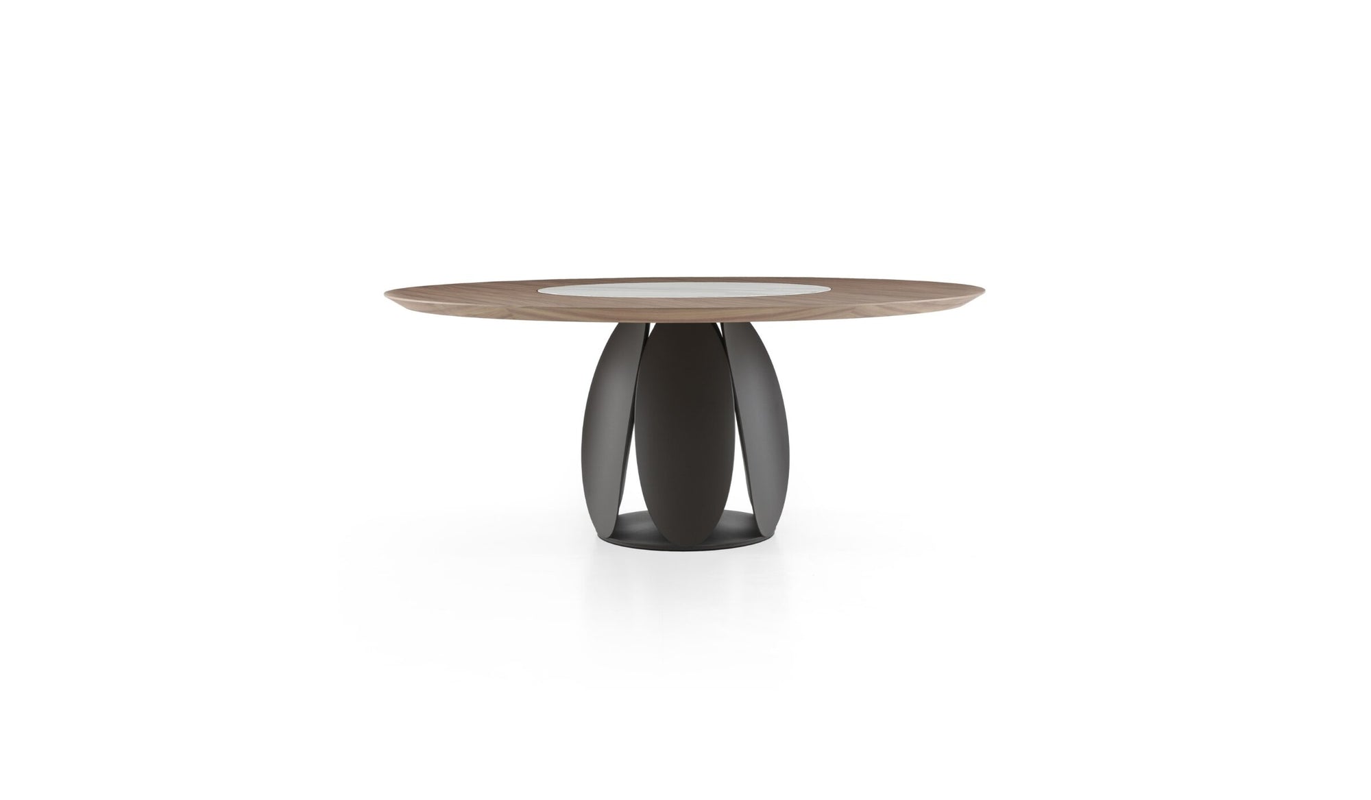 Tulipano round dining table, Italian design, in wood with Lazy Susan