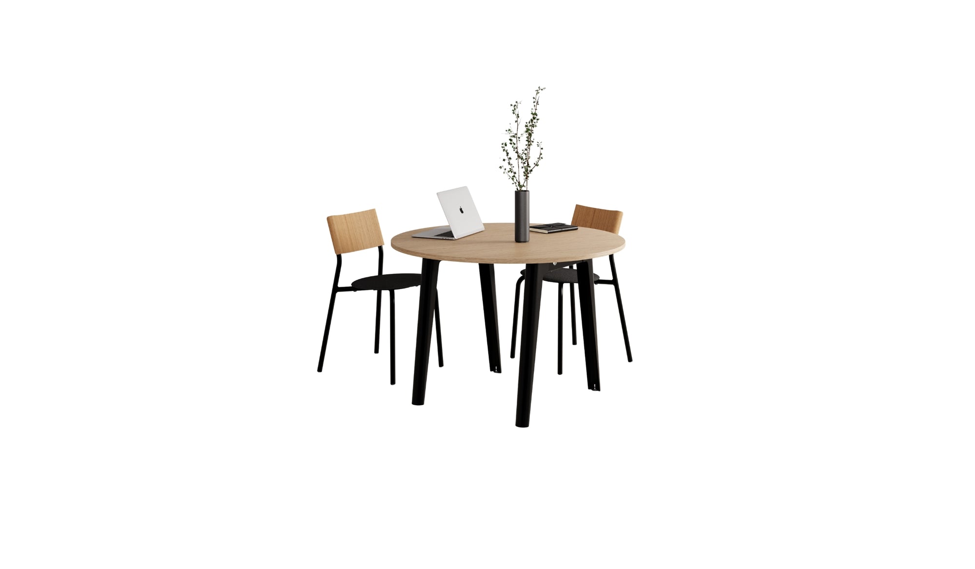 Table ronde New Modern, bois et acier noir graphite