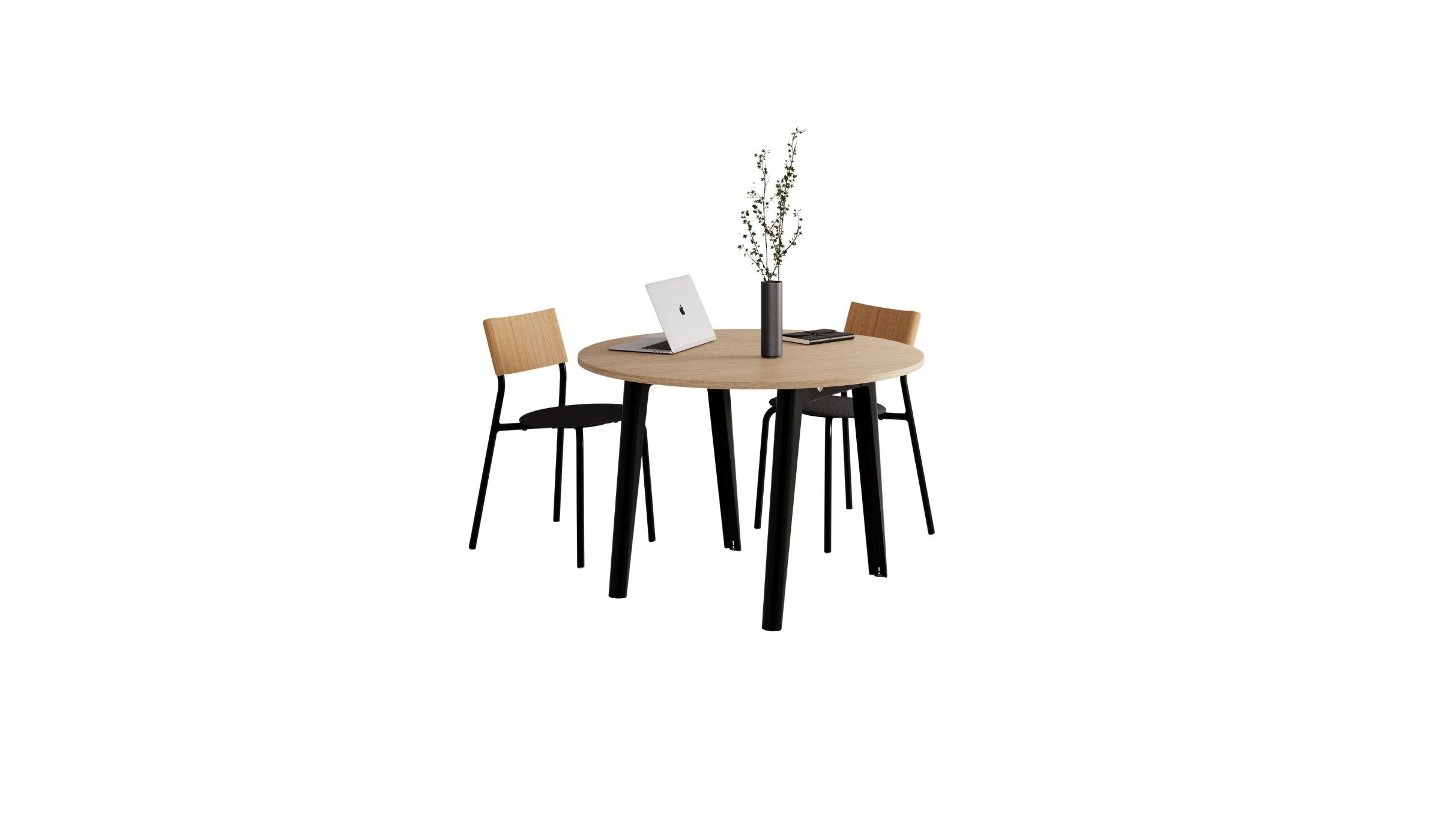 Table ronde New Modern, bois et acier noir graphite