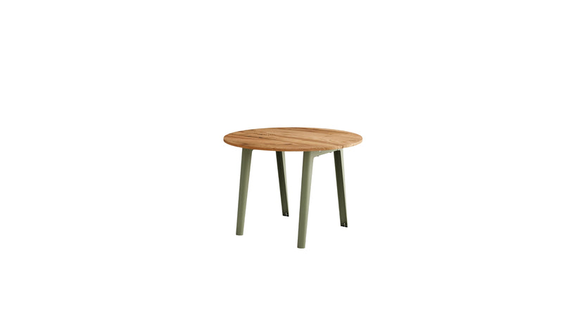 Table ronde New Modern, bois recyclé et acier vert kaki