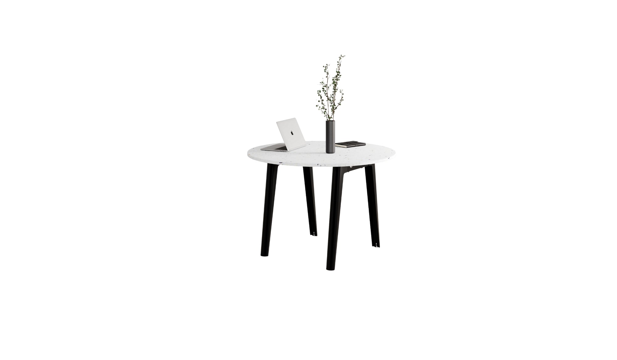 Table ronde New Modern, plastique recyclé blanc et acier gris eucalyptus