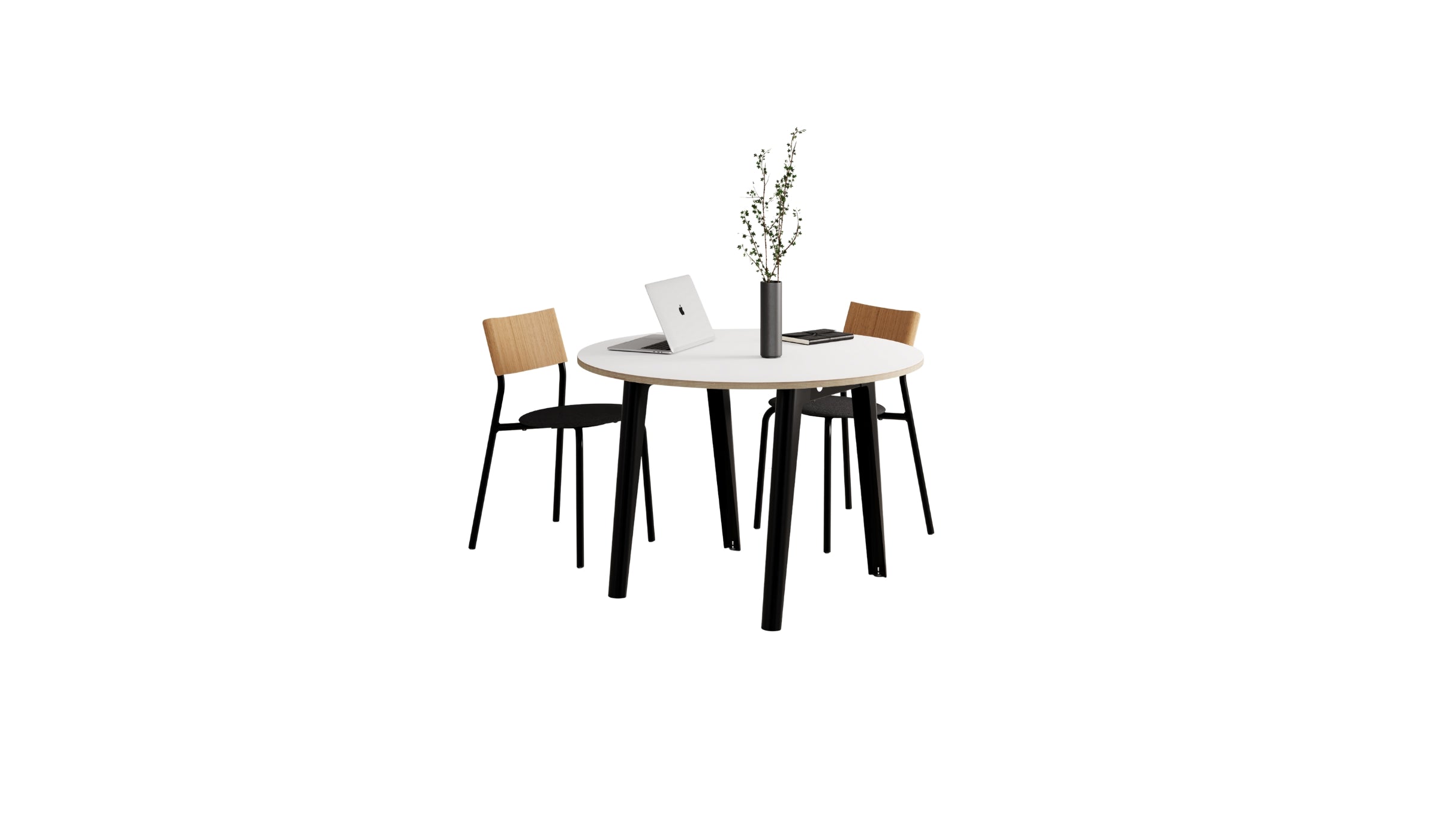 Table ronde New Modern, plateau stratifié blanc et acier noir graphite