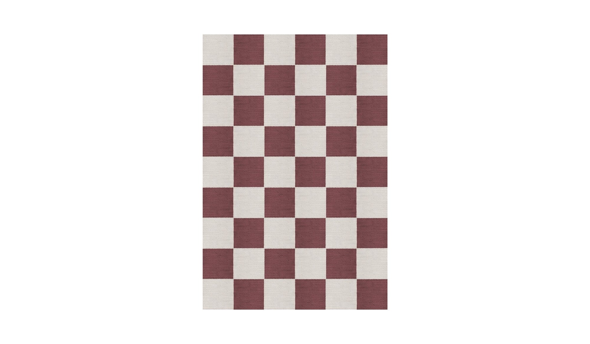 Red and white checkered Chess rug in natural wool