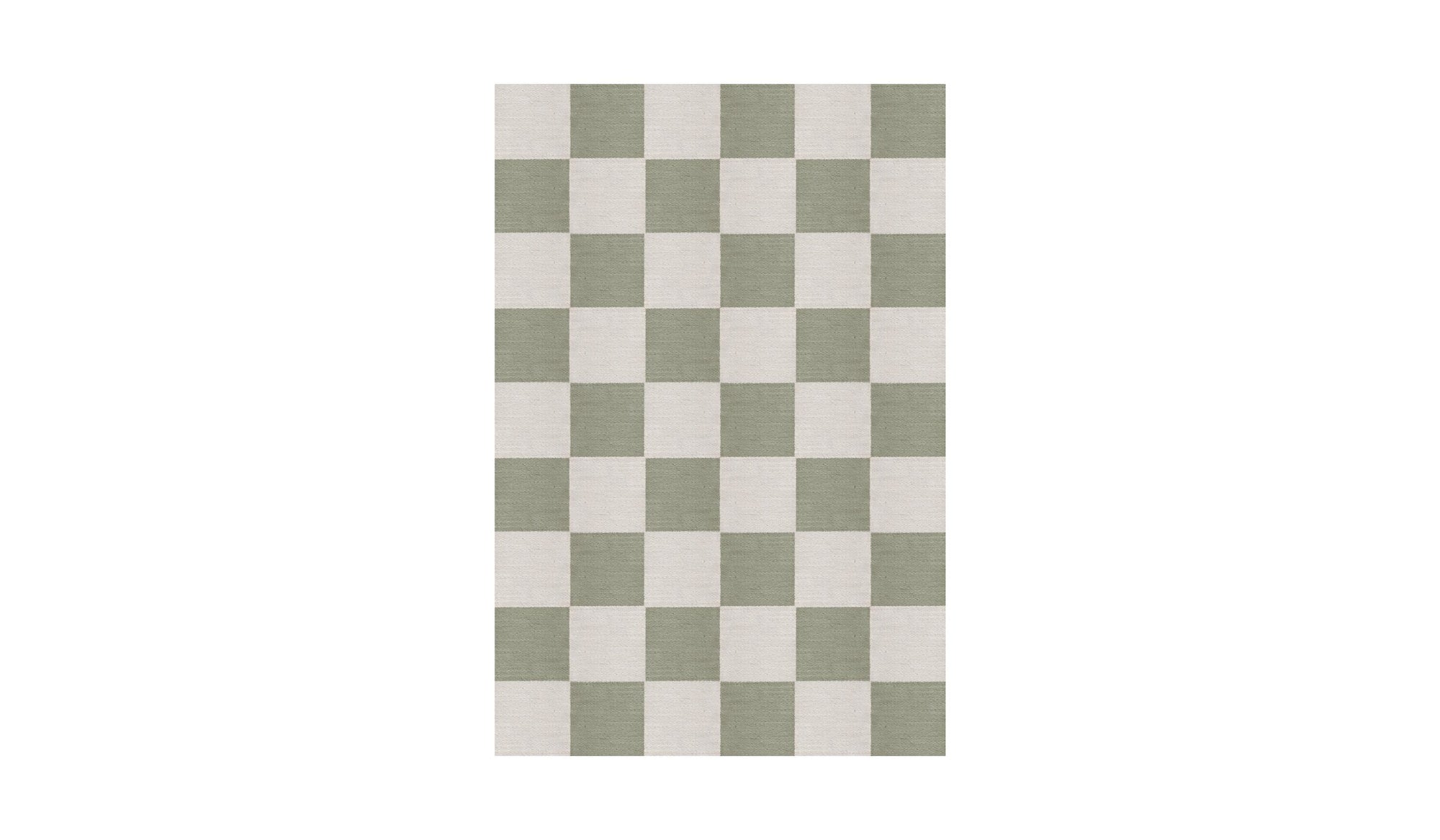 Green and white checkered Chess rug in natural wool