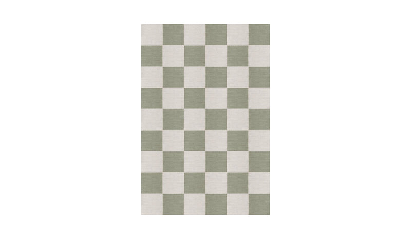 Green and white checkered Chess rug in natural wool