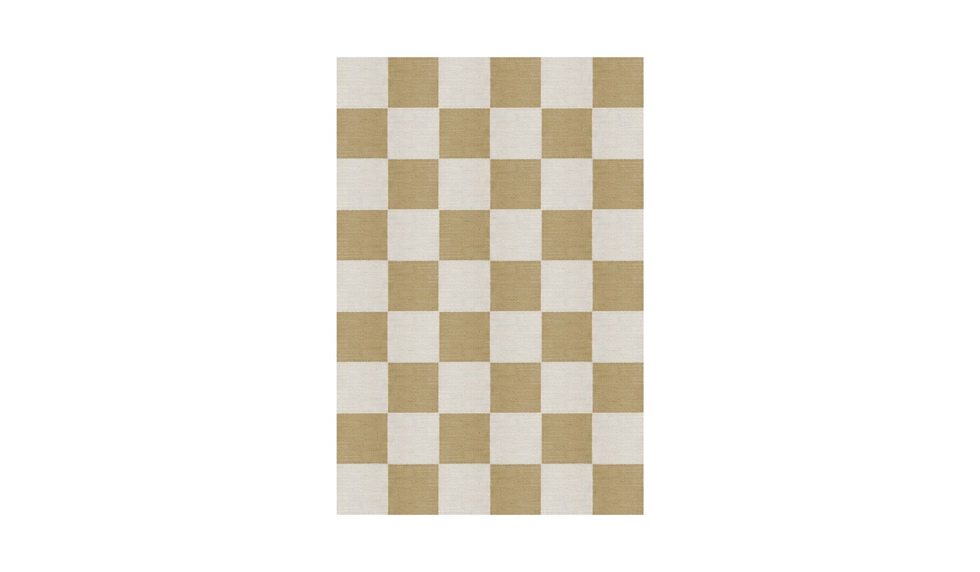 Chess rug with yellow and white checks in natural wool