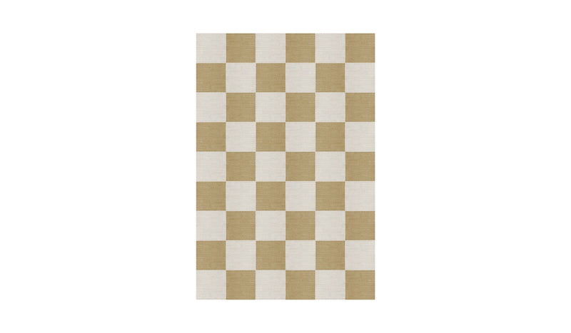 Tapis Chess à carreaux jaune et blanc en laine naturelle