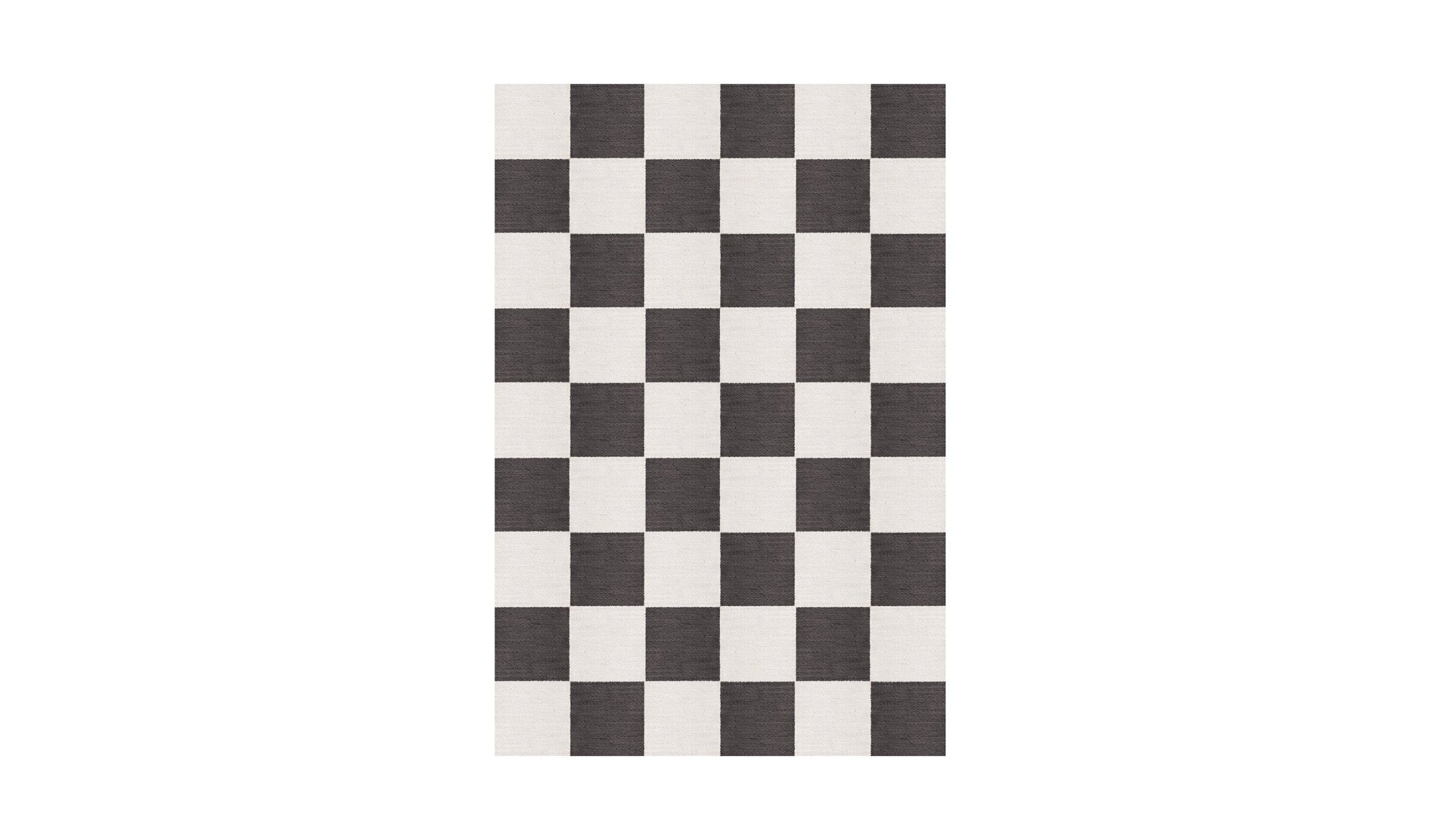 Black and white checkered Chess rug in natural wool