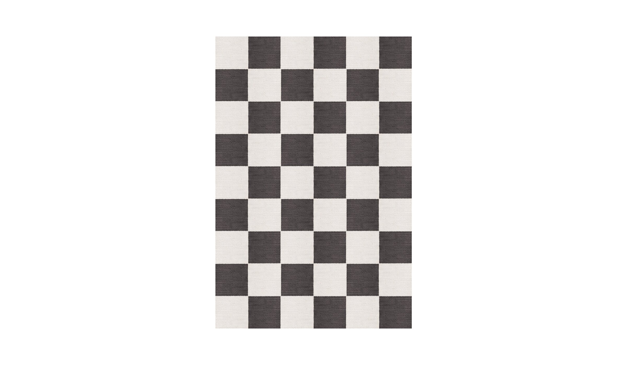 Black and white checkered Chess rug in natural wool